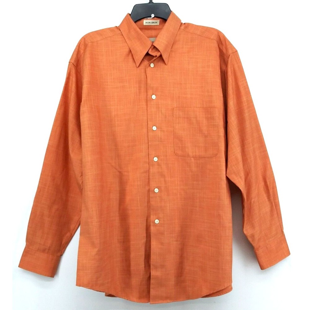 Pronto Uomo Shirt Mens Large Orange Long Sleeve No Iron Casual Button Up